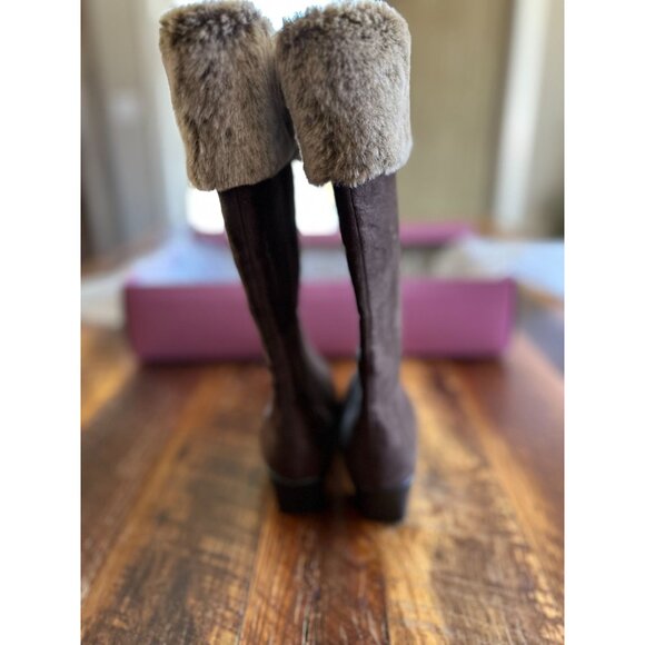 Cinderella Of Boston Brown Micro Suede Boots 2.5M Faux Fur Trim & Box - Picture 3 of 14